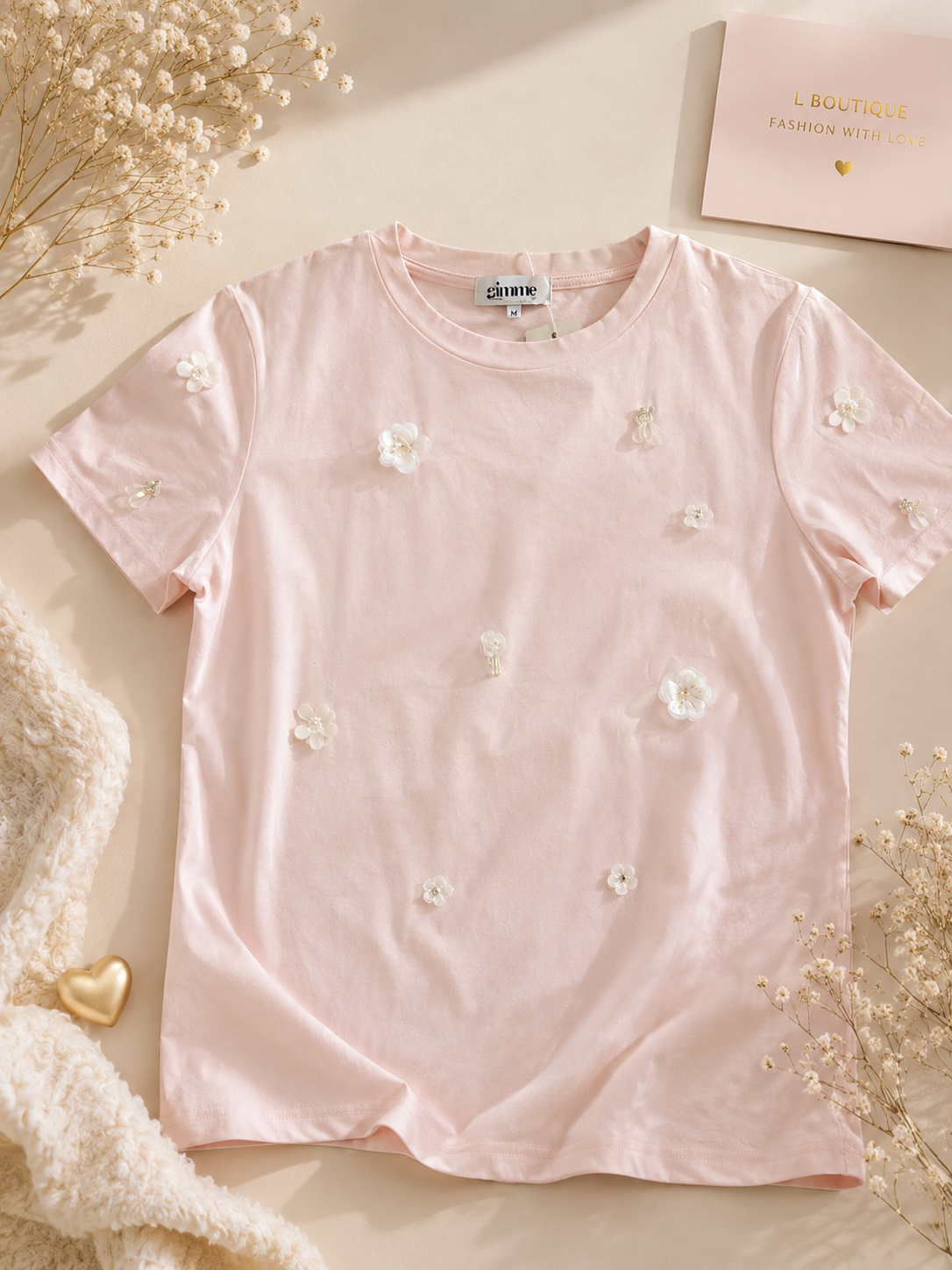 Licht Roze T-shirt met Bloemetjesprint