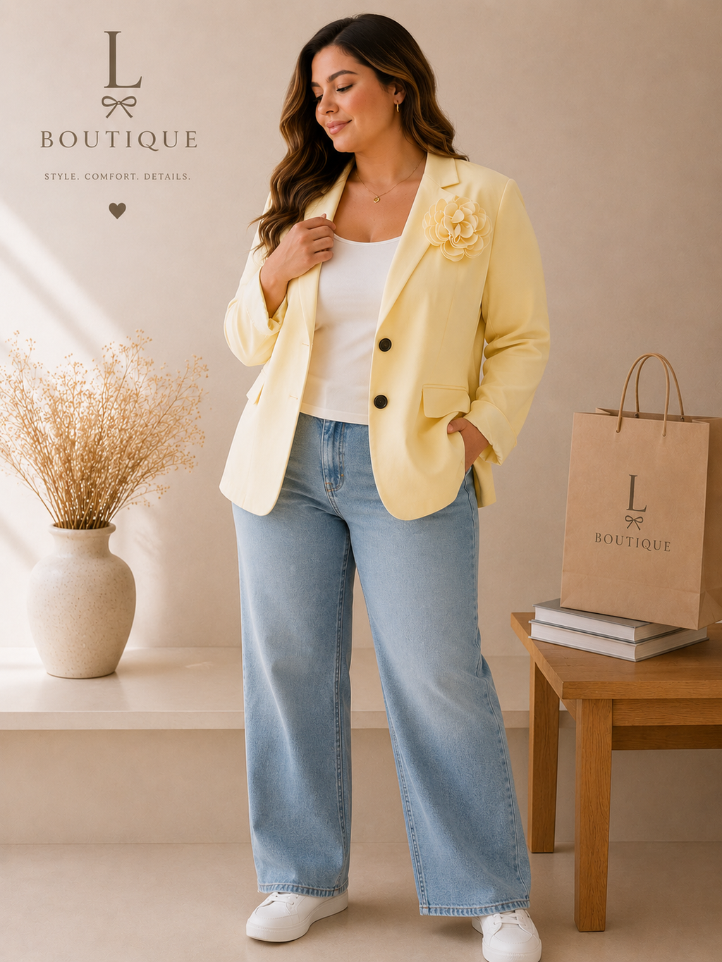 Blazer met bloem detail | Lichtgeel | One Size