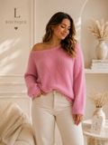 Roze Fluffy Trui met Strikje op de Rug – L/XL