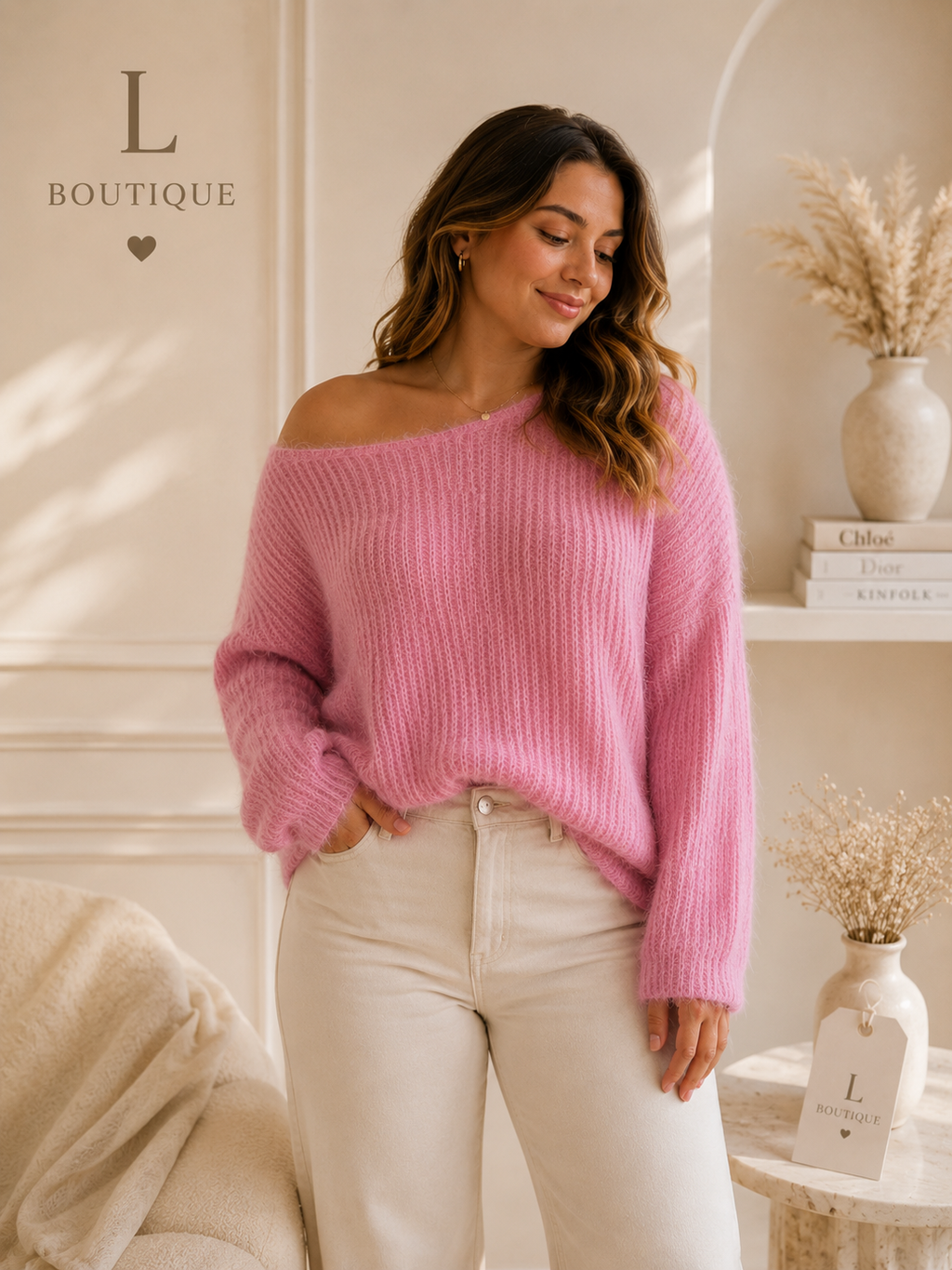Roze fluffy trui voorkant – L/XL
