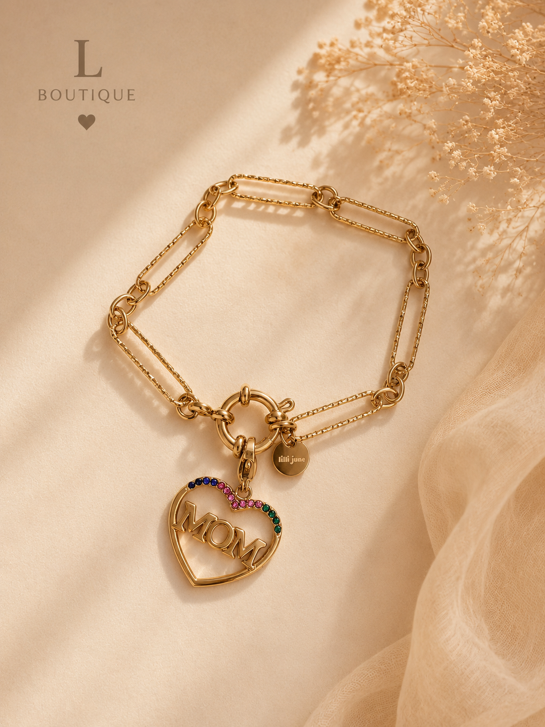 Gouden schakelarmband met MOM bedelhanger — L Boutique