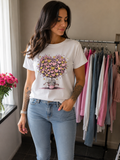 Luxe T-shirt Wit met Roze Print en Goudkleurige Details
