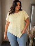 Pastel Geel T-shirt met Kanten Details A-symmetrisch