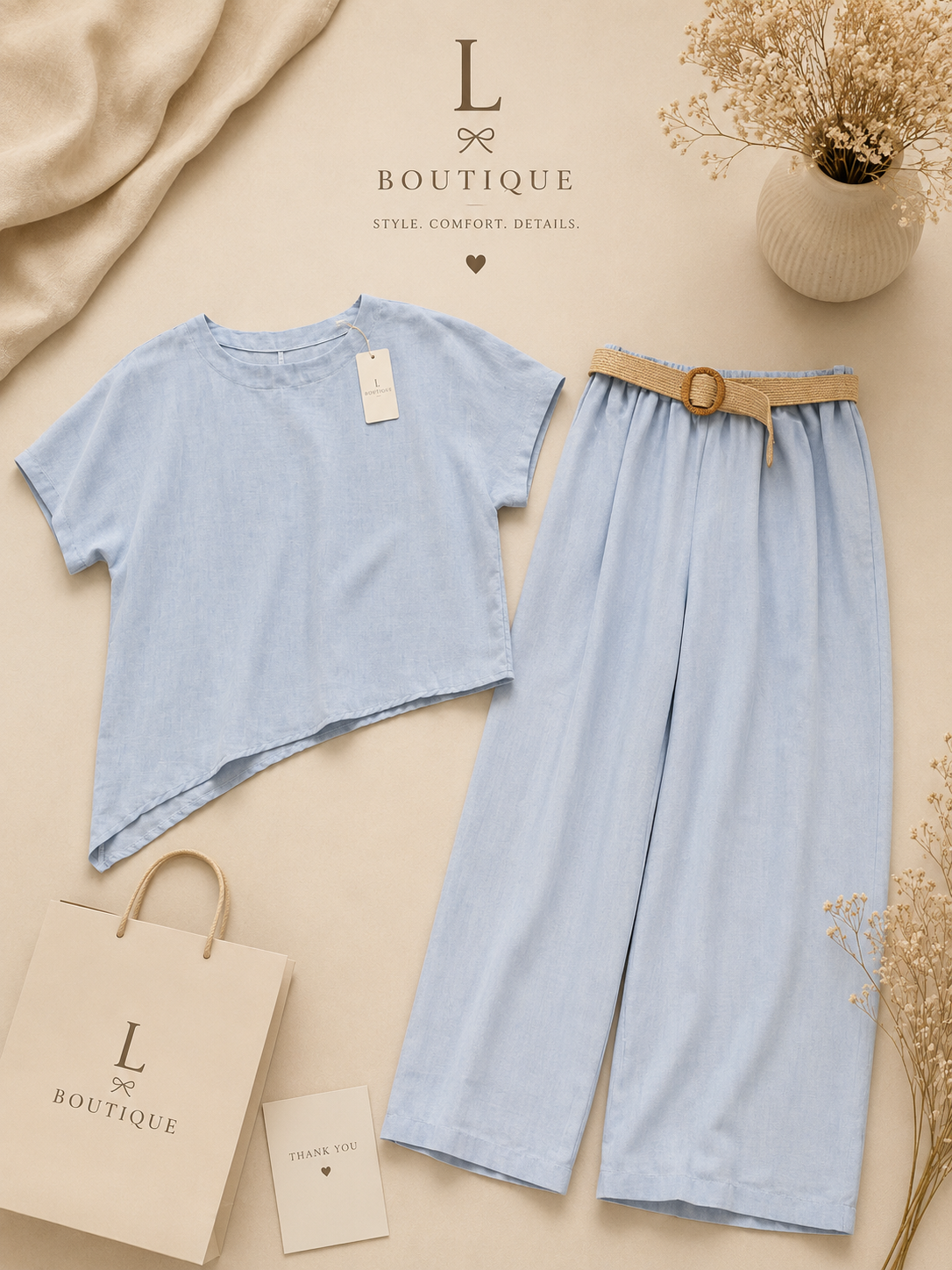 Lichtblauwe 2-delige set incl. riem | One Size