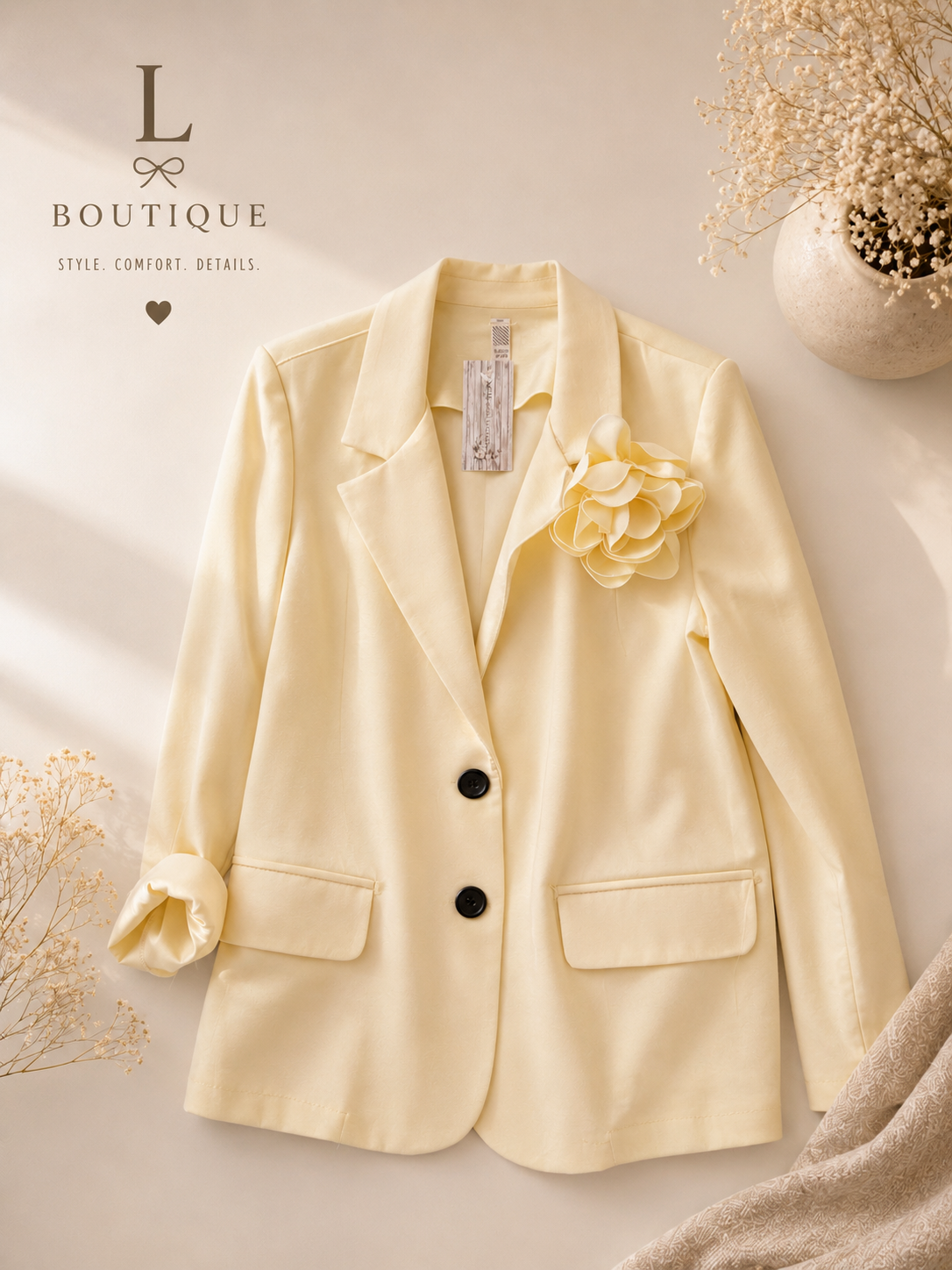 Blazer met bloem detail | Lichtgeel | One Size