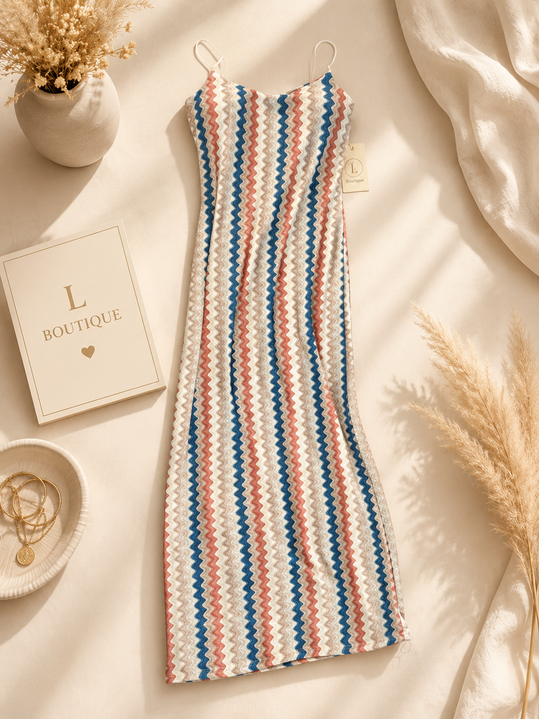 Trendy Aansluitende Stretchjurk met Golfprint – One Size