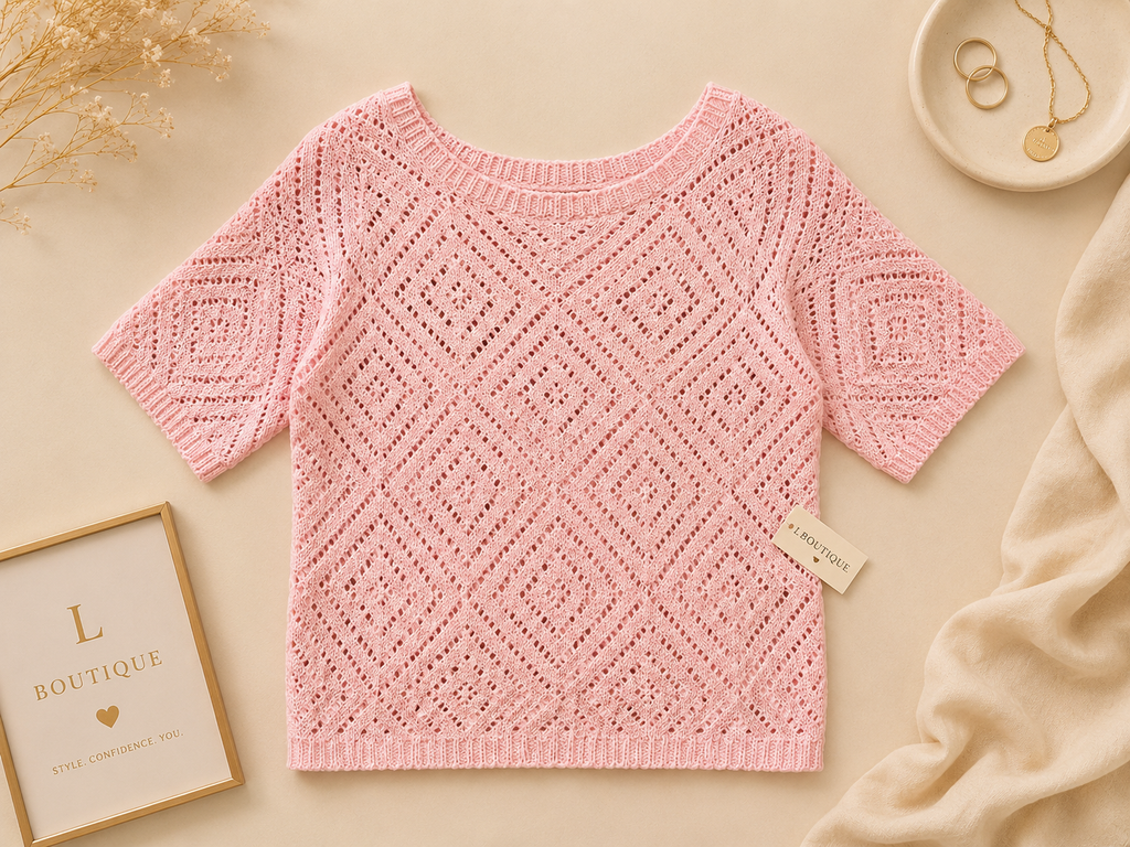 Ajour Gebreide Top met Boothals – One Size