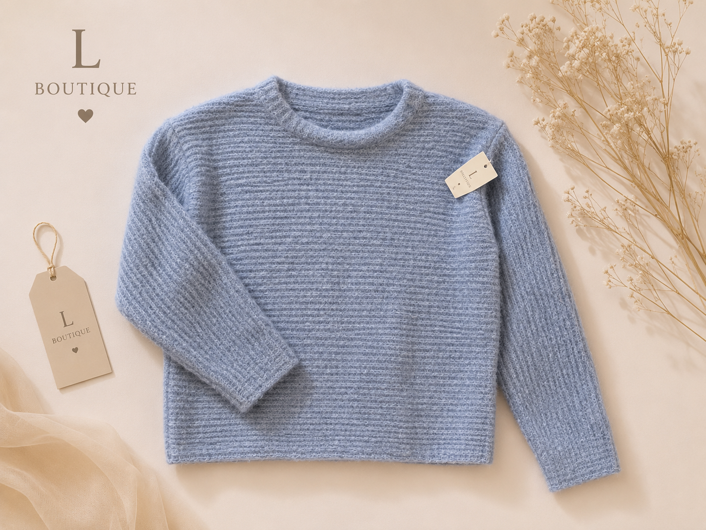 Blauwe Fluffy Trui met Strikje op de Rug – L/XL