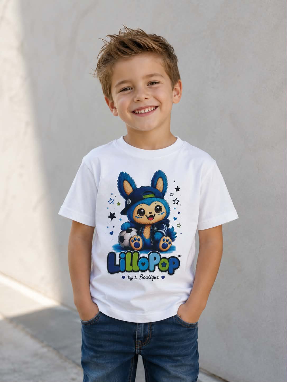 LilloPop Blauwe Voetbalheld Kinder T-shirt – by L Boutique