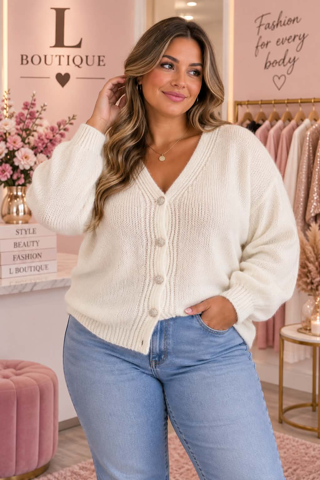 Gebreide Cardigan met Gouden Knopen